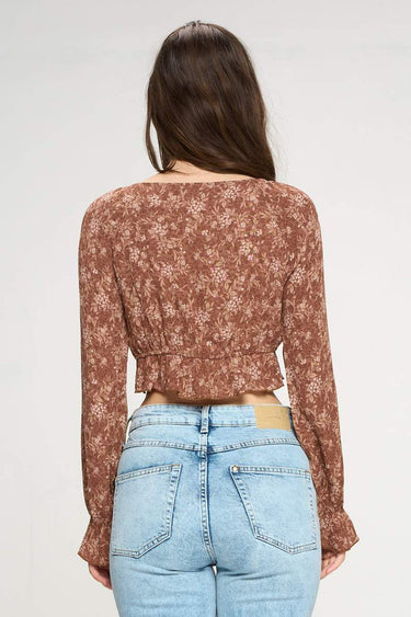 Tie Front Long Sleeve Crop Blouse
